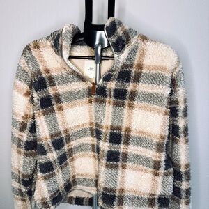 Thread & Supply Cream and Brown Plaid Teddy Jacket‎